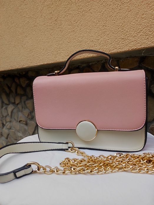 Рожево-біла жіноча сумка