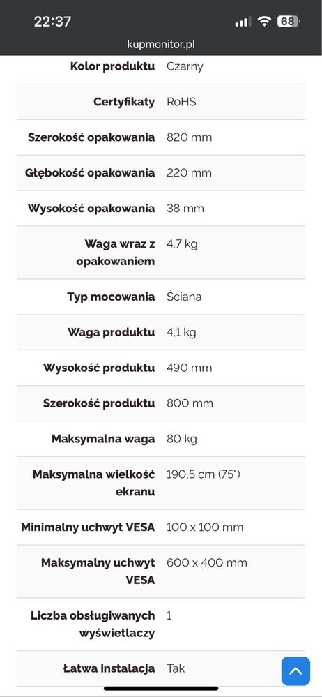 Uchwyt ścienny do telewizora