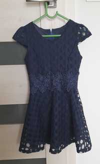 Sukienka koronkowa granatowa 110-116cm, 6 lat strój galowy