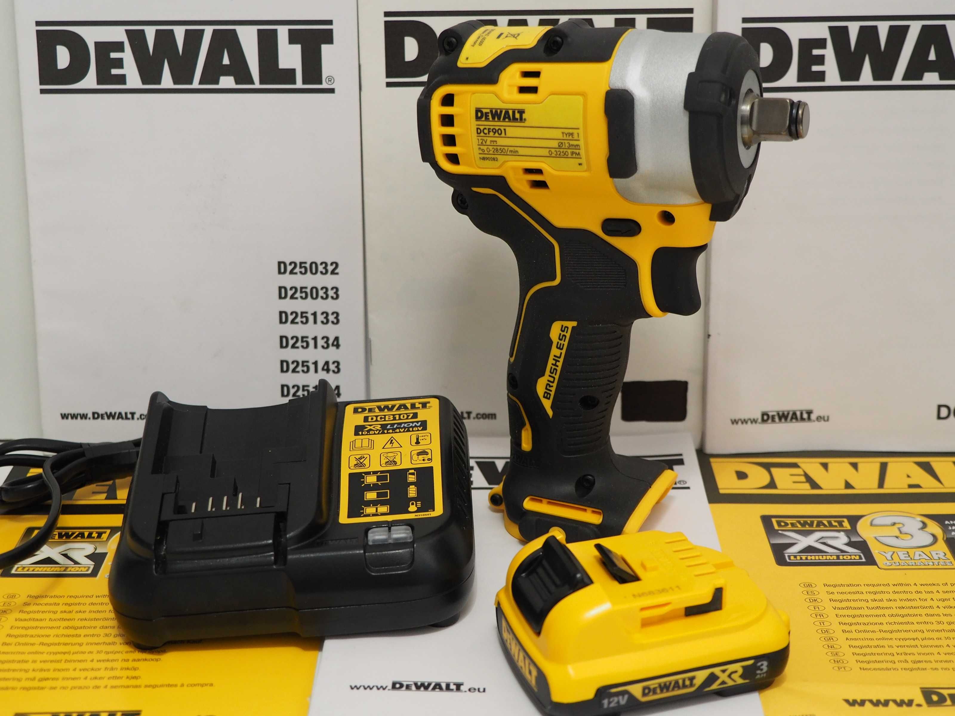 Komplet DEWALT DCF 901 klucz udarowy 340Nm bateria 12v 3ah ladowarka