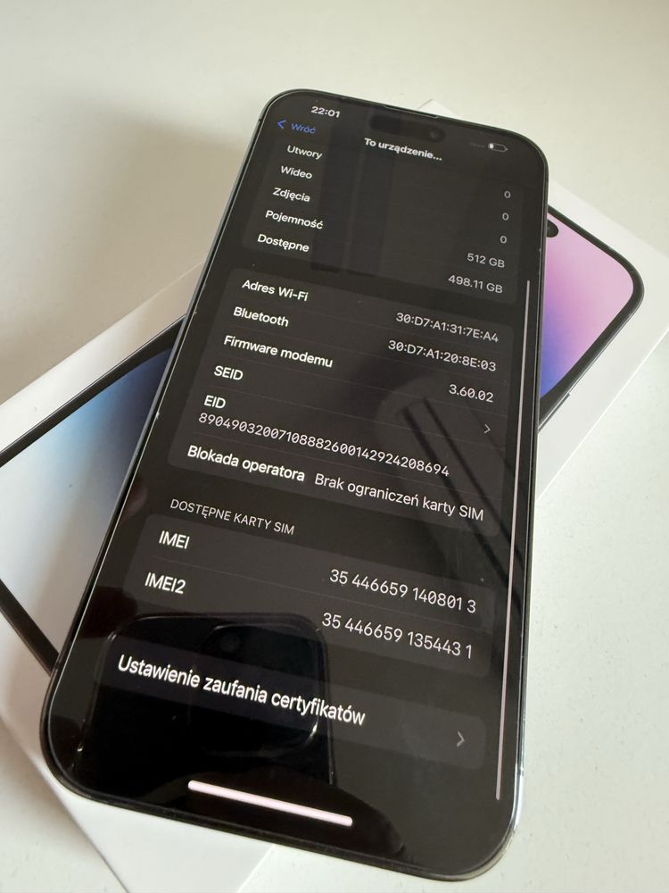 iPhone 14 Pro Max 512gb Deep Purple Idealny Oryg Bateria 92%