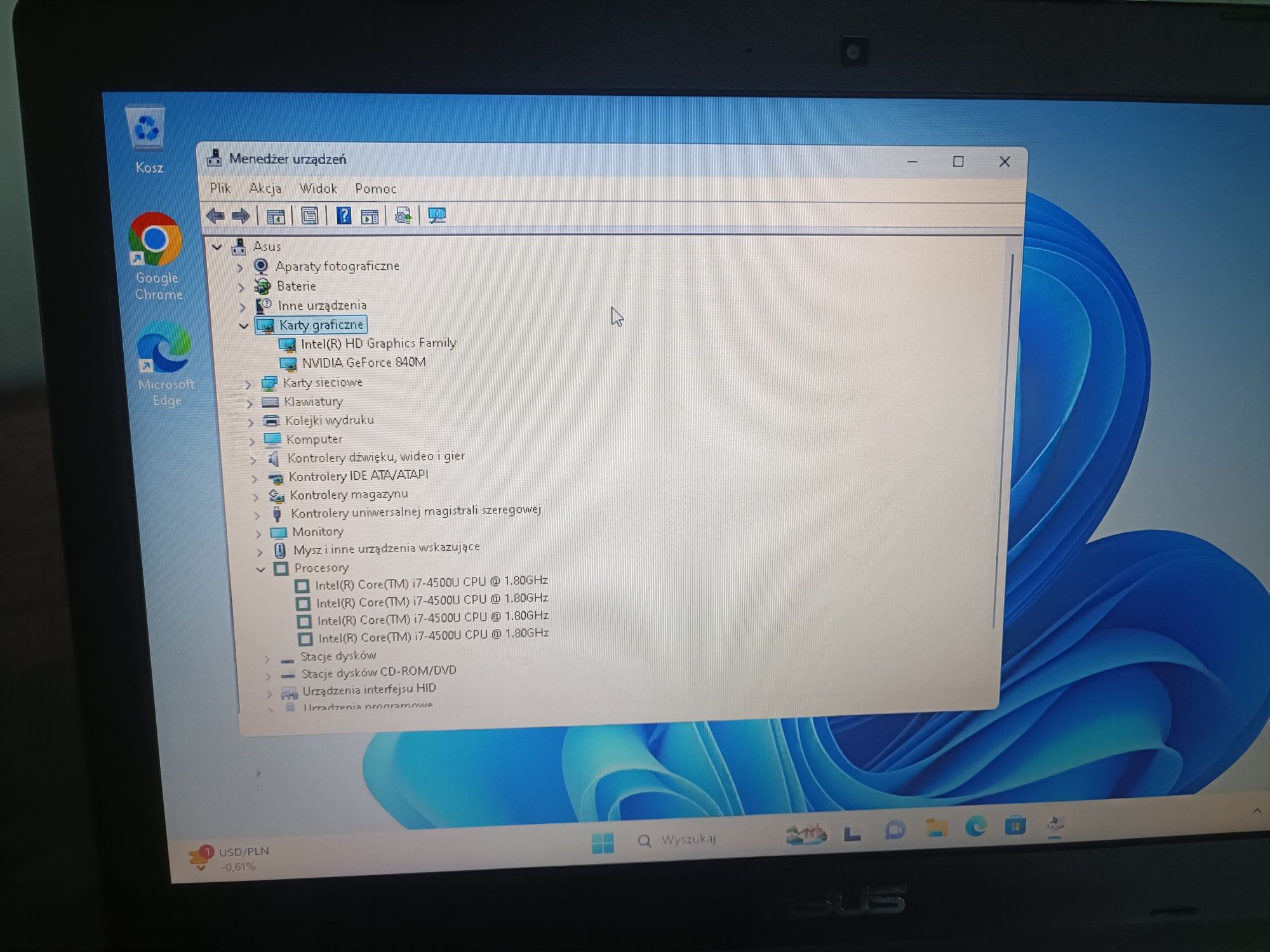 Asus S551LN procesor i7 windows 11