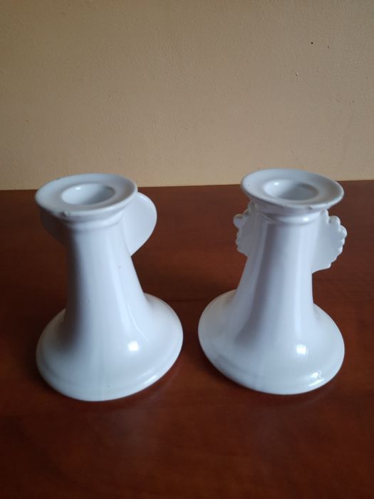 dwa stare świeczniki, majolica, Porto Portugal