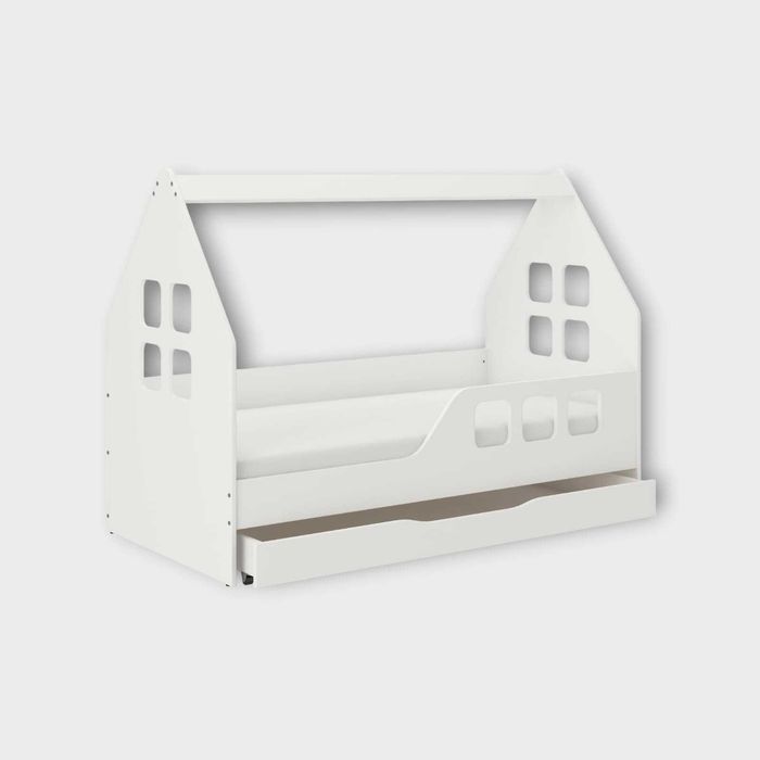 Łóżko dziecięce DOMEK z SZUFLADĄ 160x80 BIAŁE + materac GRATIS
