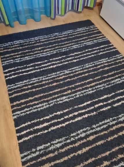Tapete Azul Beje Branco Riscas 130x190