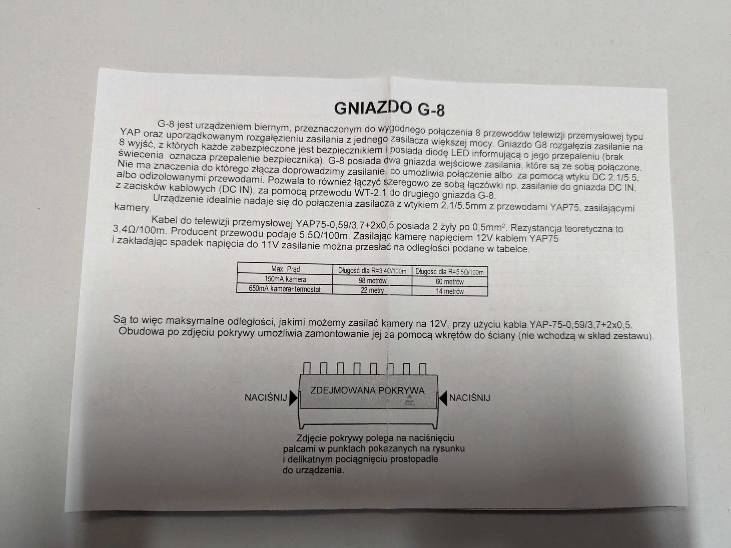 Gniazdo dystrybucyjne G-8 Delta (CCTV analog. lub cyfr-analog. np.AHD)