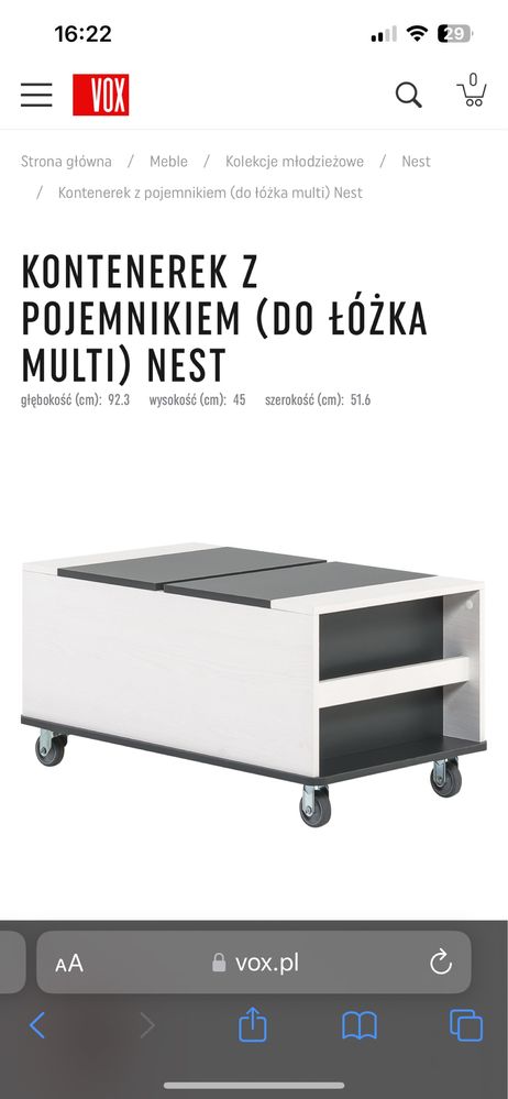 Kontenerek z pojemnikiem (do łóżka MULTI) NEST firmy VOX