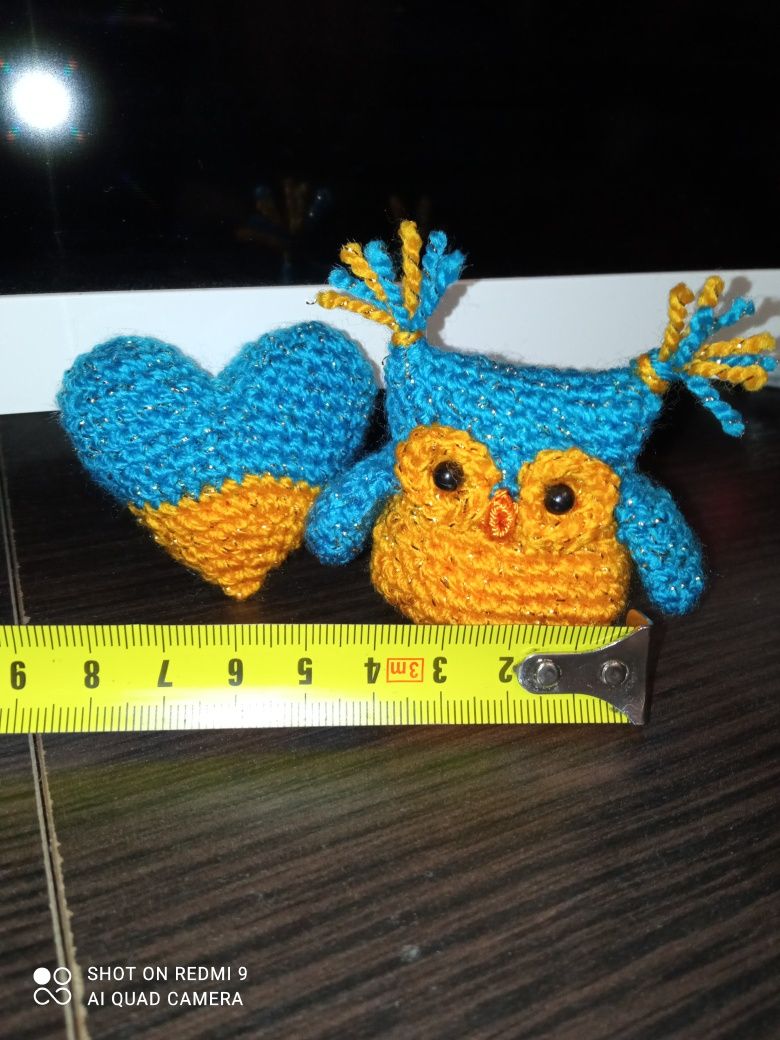 Патриотическая сова и сердечко набор, синьо - жовта сова. Патріотична