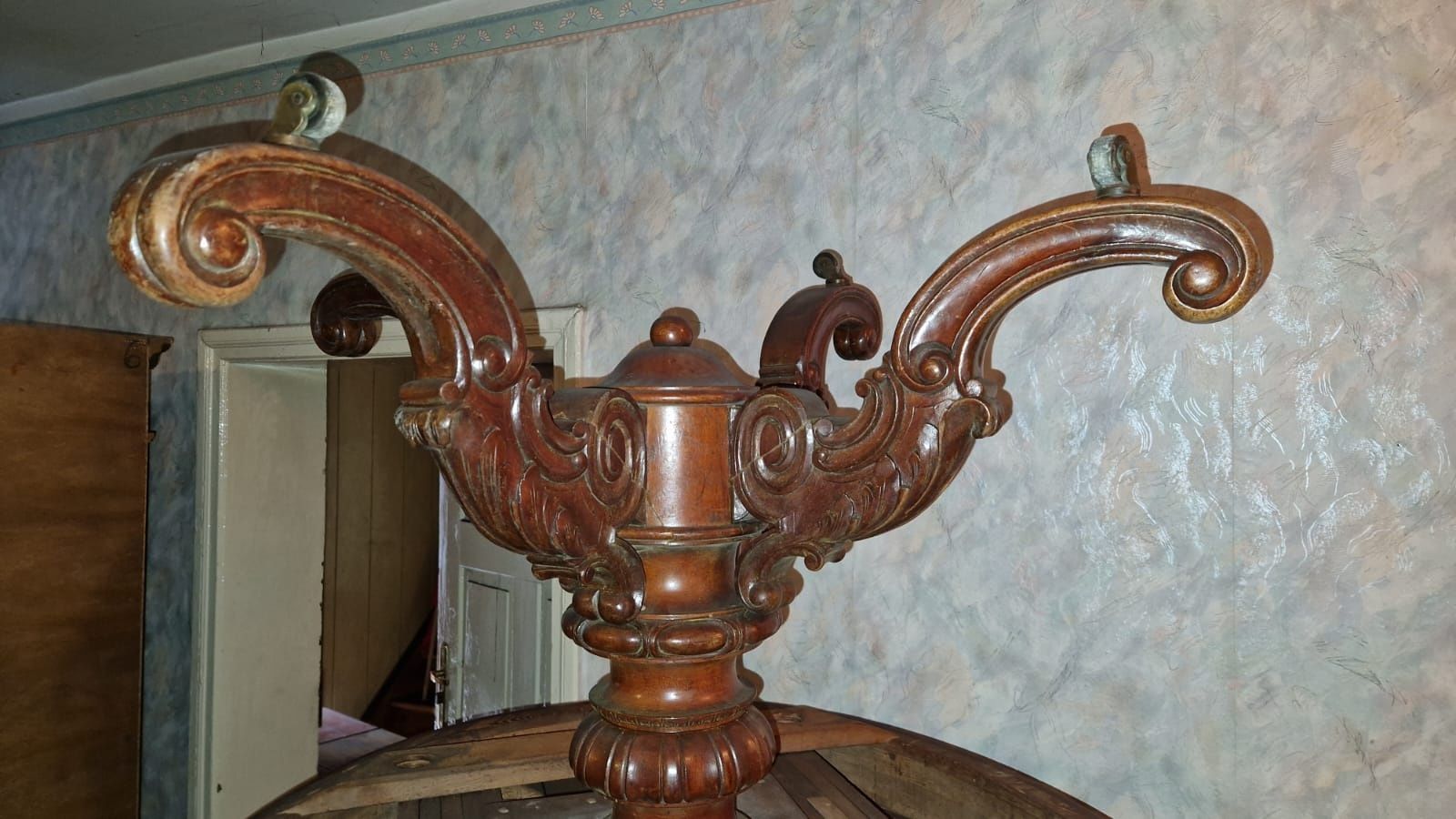 Stół drewniany antyczny okrągły antyk BIEDERMEIER rozkładany 290cm