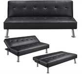 Kanapa sofa rozkładana z funkcją spania 166,5 x 94cm ekoskóra Czarna