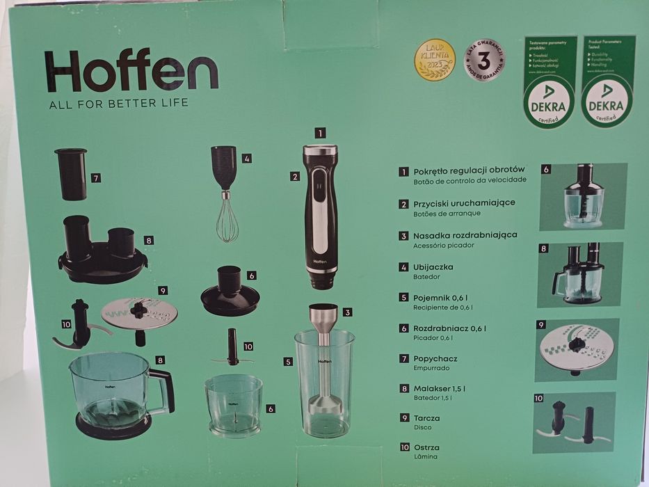 Blender ręczny, OKAZJA,  z malakserem 5w1- NOWY,  1000 W, Hoffen