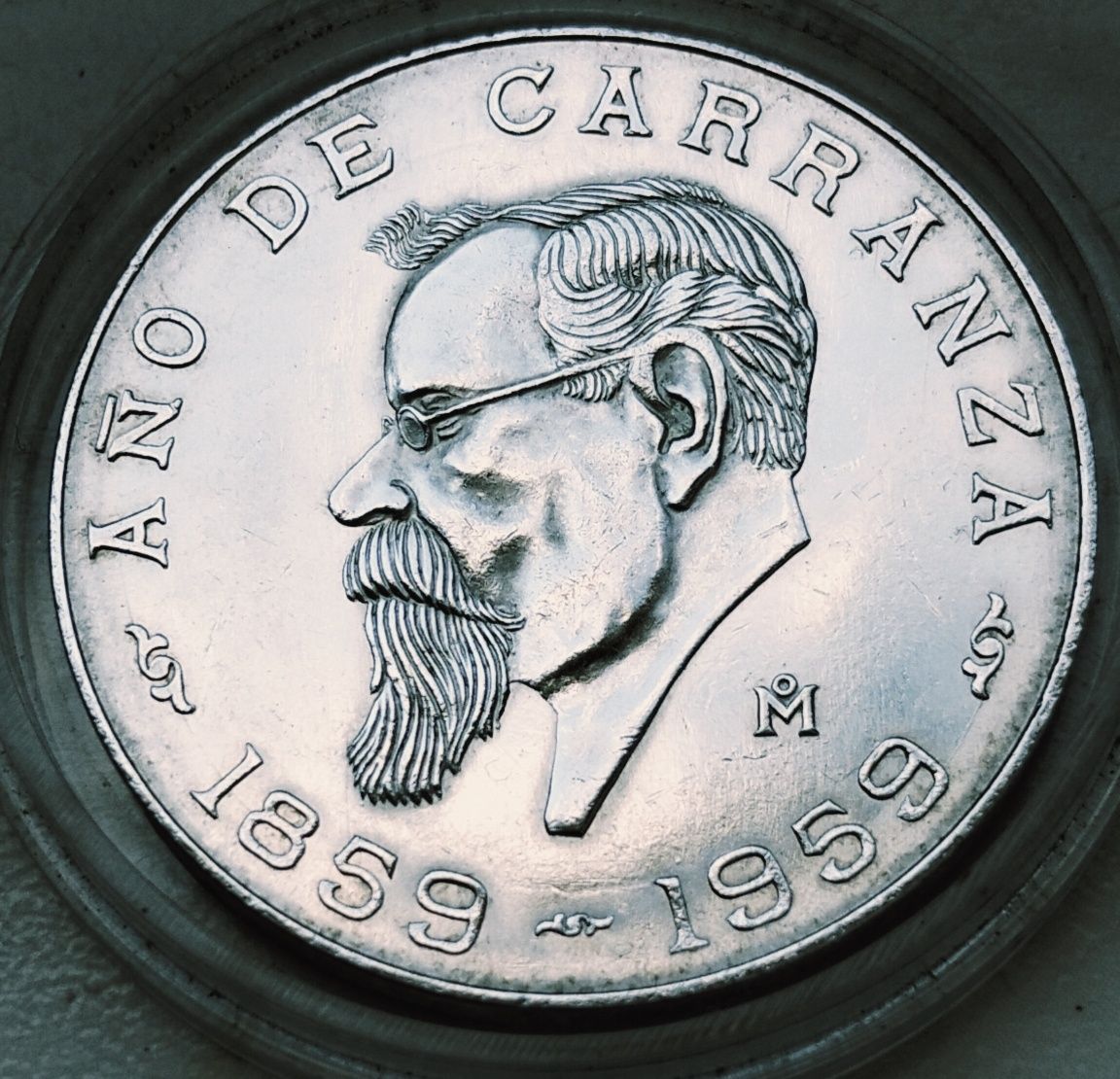 Meksyk 5 Pesos 1959 r Stu lecie urodzin Carranza srebro