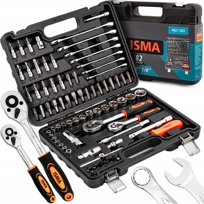 Zestaw Narzędziowy Klucze Płaskooczkowe Nasadowe Wkrętaki Bity 1/4" 3/