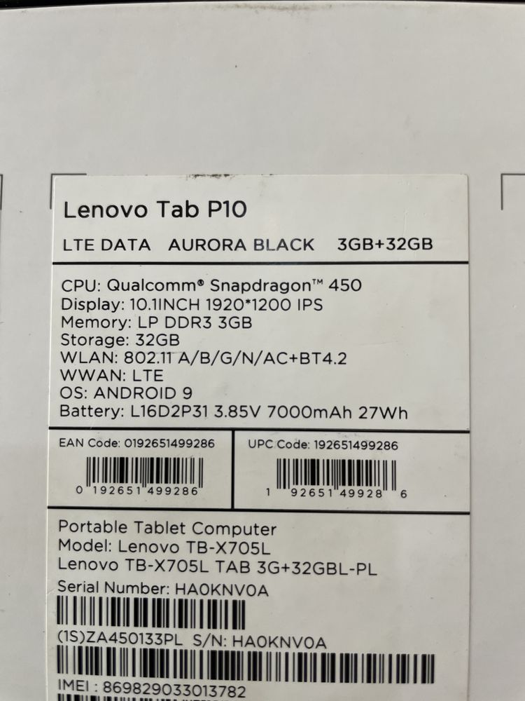 Tablet Lenovo Tab P10  3/32 GB  / sklep