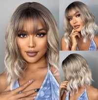 Krótka peruka blond ombre sombre jasny naturalny refleksy pasemka bob