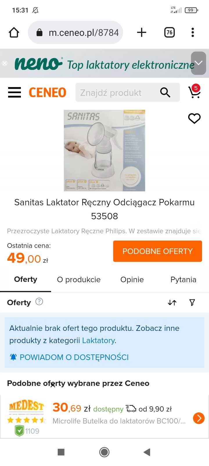 Sanitas laktator ręczny nie używany