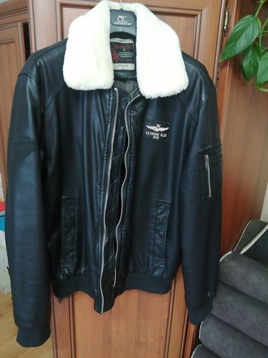 Kurtka męska zimowa czarna z kożuszkiem L