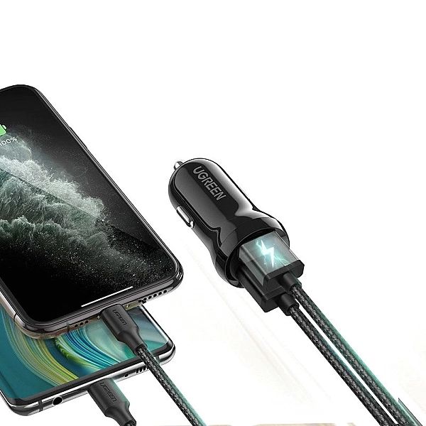 Ugreen ładowarka samochodowa 2x USB 24W 4,8 A (2x 2,4 A) czarny (50875