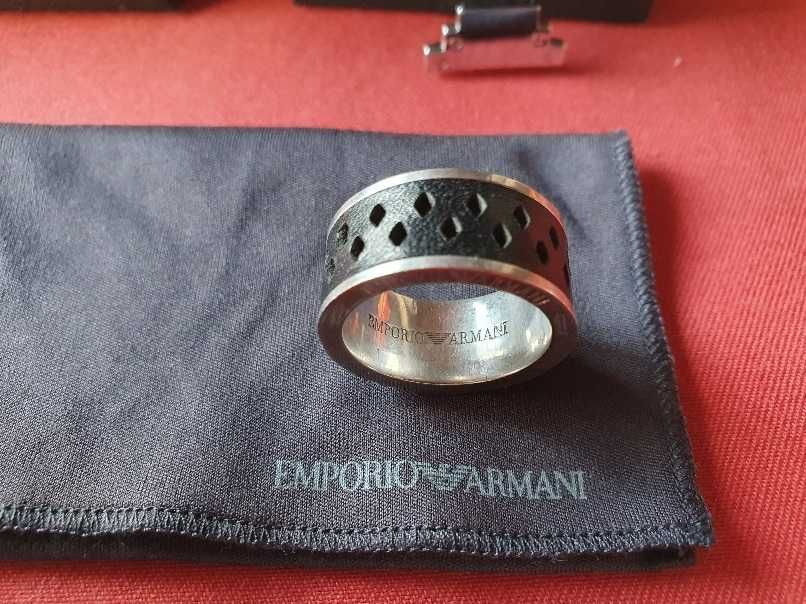 Anel Emporio Armani (Original em prata e pele preta)