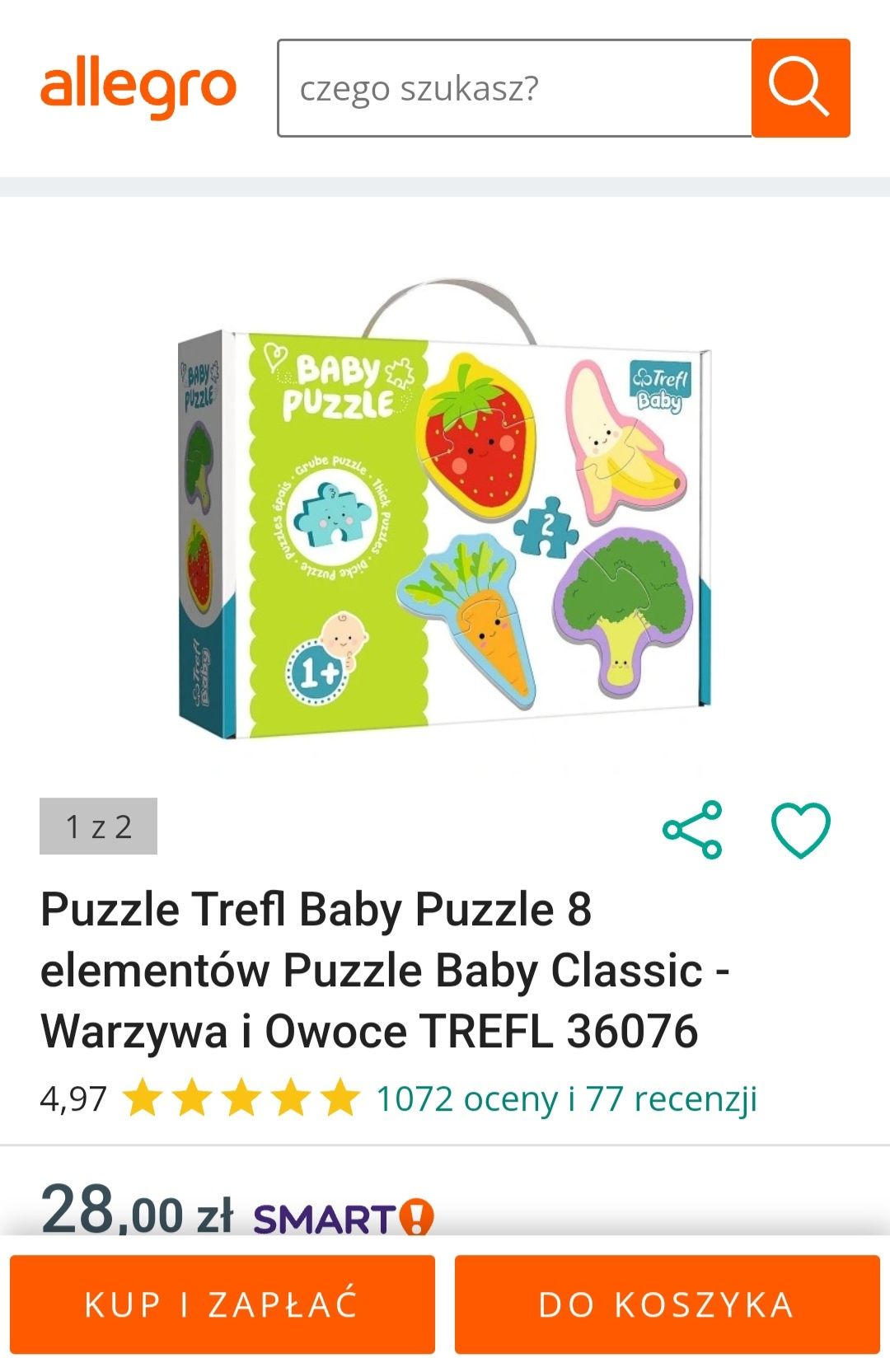 Puzzle Trefl 8 elementów Warzywa i Owoce