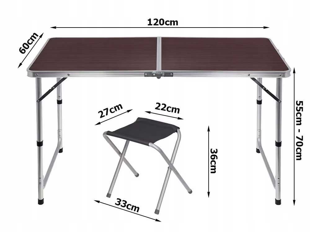 Zestaw stół turystyczny składany kempingowy + 4 krzesła walizka
