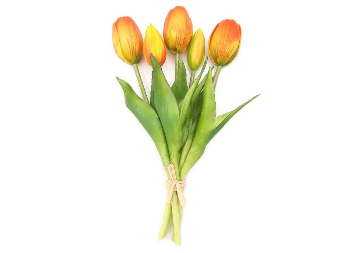 Tulipan sztuczny tulipany silikonowe bukiet 5 sztuk POMARAŃCZOWY