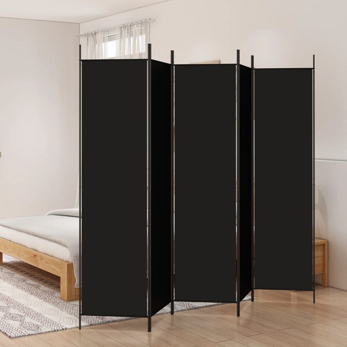 vidaXL Parawan 5-panelowy, czarny, 250x200 cm, tkanina