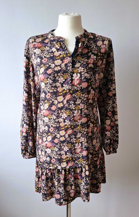 Sukienka / tunika retro romantyczna w kwiaty / wiskoza / roz 38