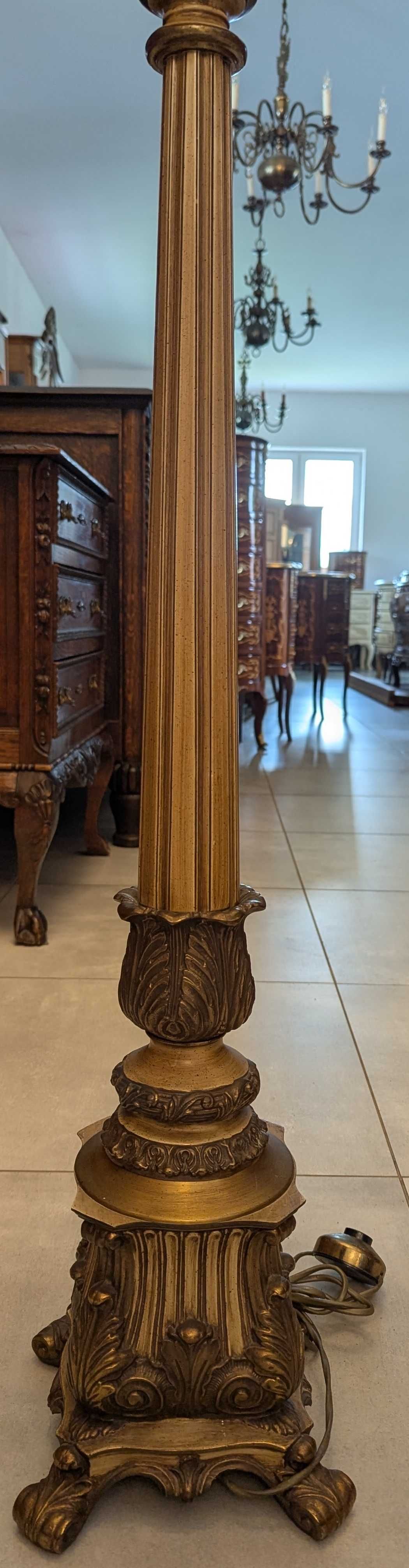 Piękna lampa podłogowa mosiądz,drewno-sklep Dąbrowa Górnicza