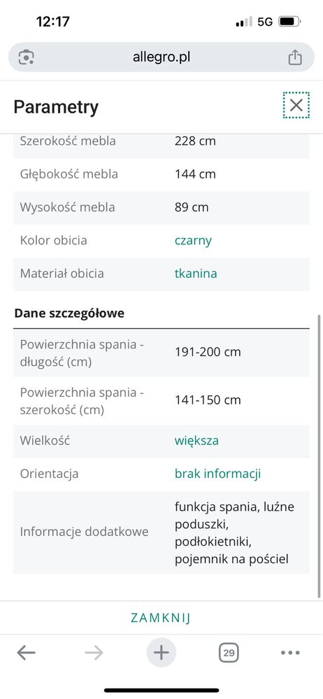 Narożnik z funkcja spania
