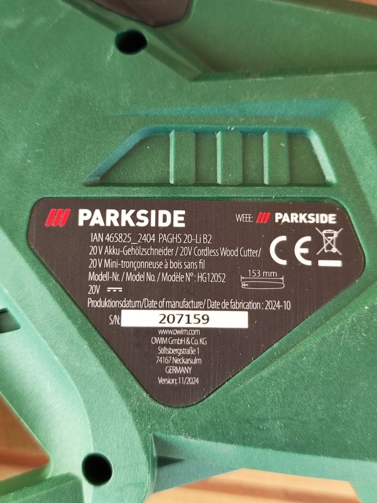 Акумуляторна ланцюгова пила Parkside PAGHS 20-Li B2 2024 року