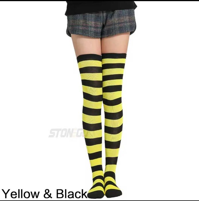 podkolanówki długie skarpety czarno żółte paski rajstopy pończochy