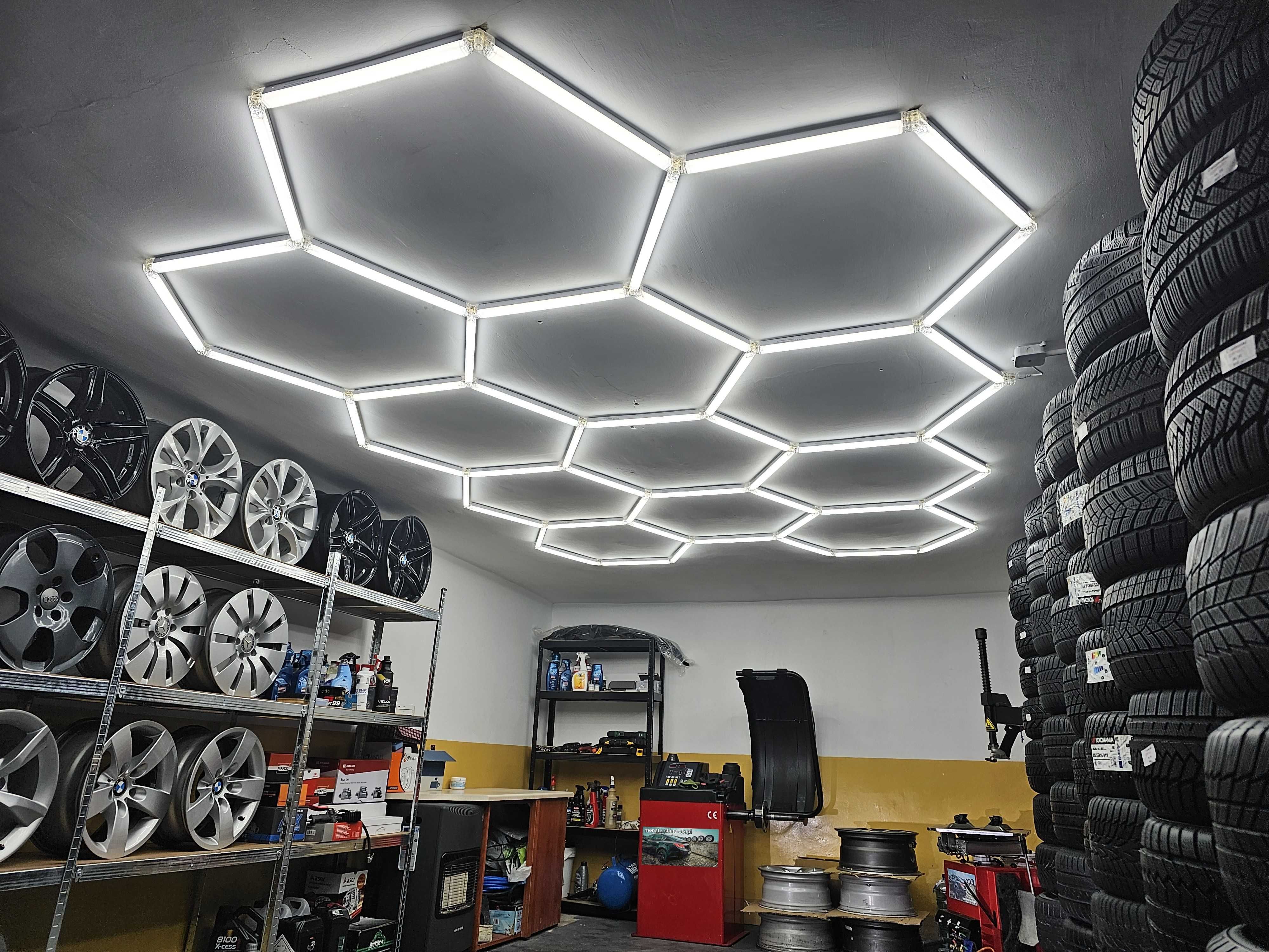 Lampa LED HEXAGON do garażu plastry miodu 242 x 168 cm 6500K