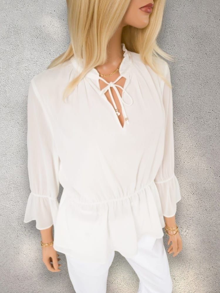 Biała elegancka bluzka koszulowa rękaw 3/4 boho xl