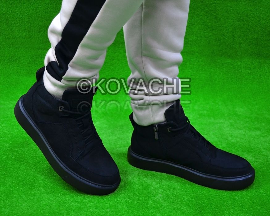 Чоловічі натуральні демі хайтопи чорні осінні черевики  41 42 44 45 46