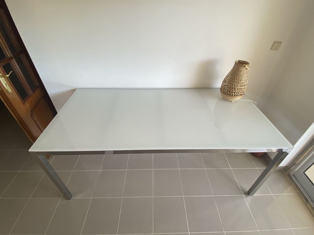 Mesa Jantar Refeição Aço Cromado / Vidro 180x85