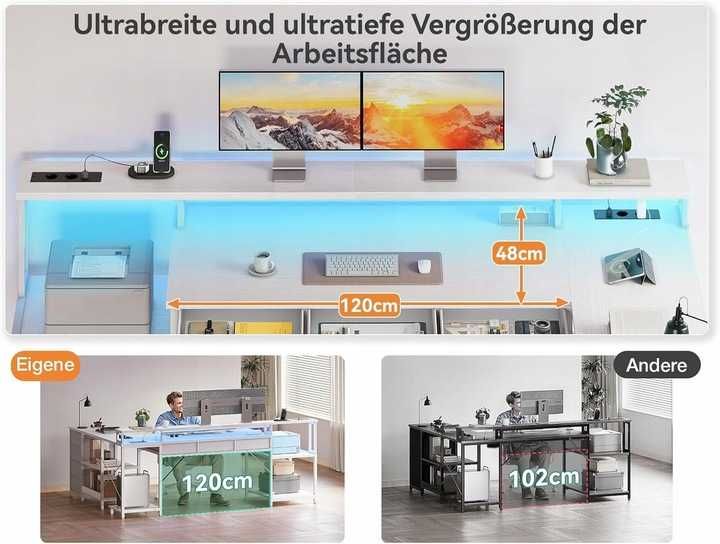 Biurko Gamingowe Narożne Coleshome 199,5 x 145,5 x 90 cm Biały