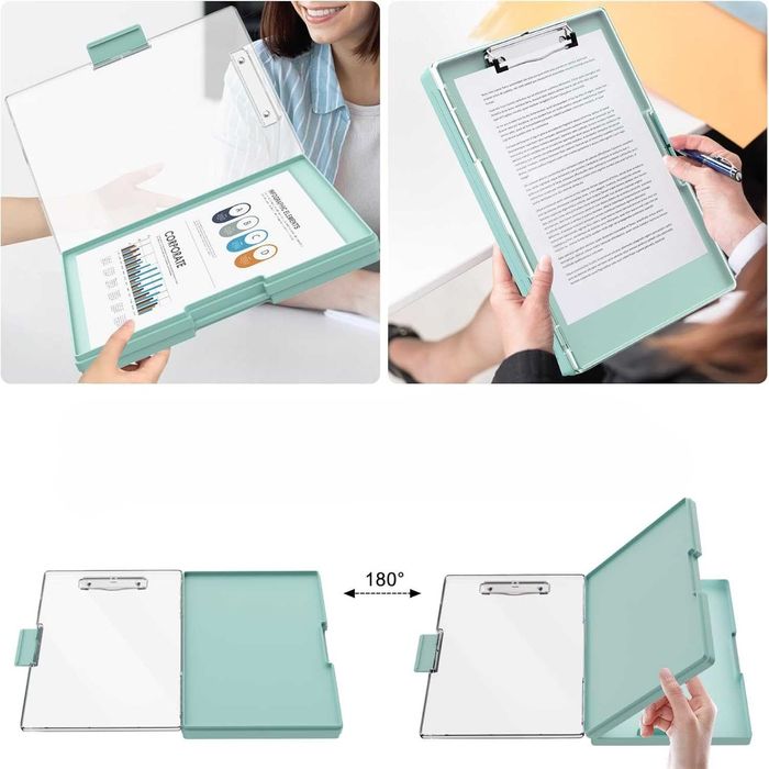 Clipboard Teczka z przechowywaniem A4, przezroczysty panel miętowy