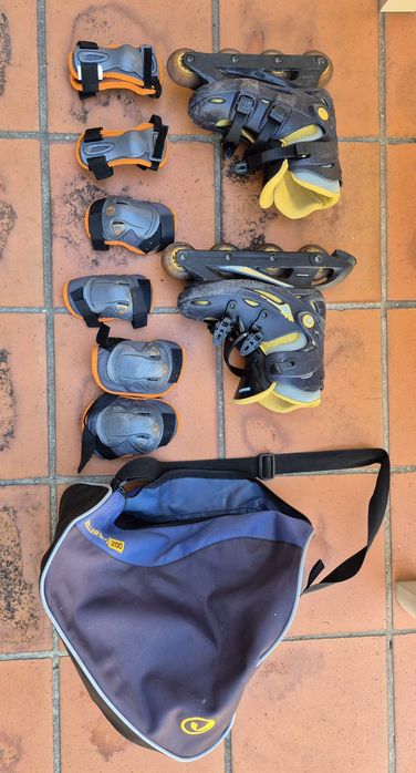Patins em linha com acessórios