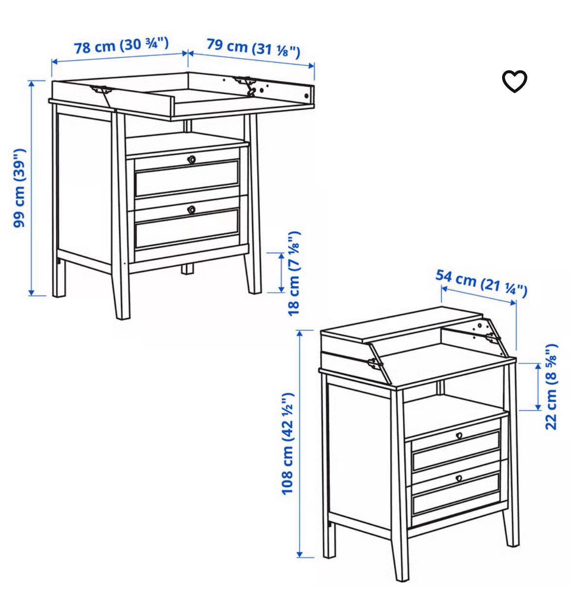 Komoda z przewijakiem drewniana, Ikea Sundvik, szara