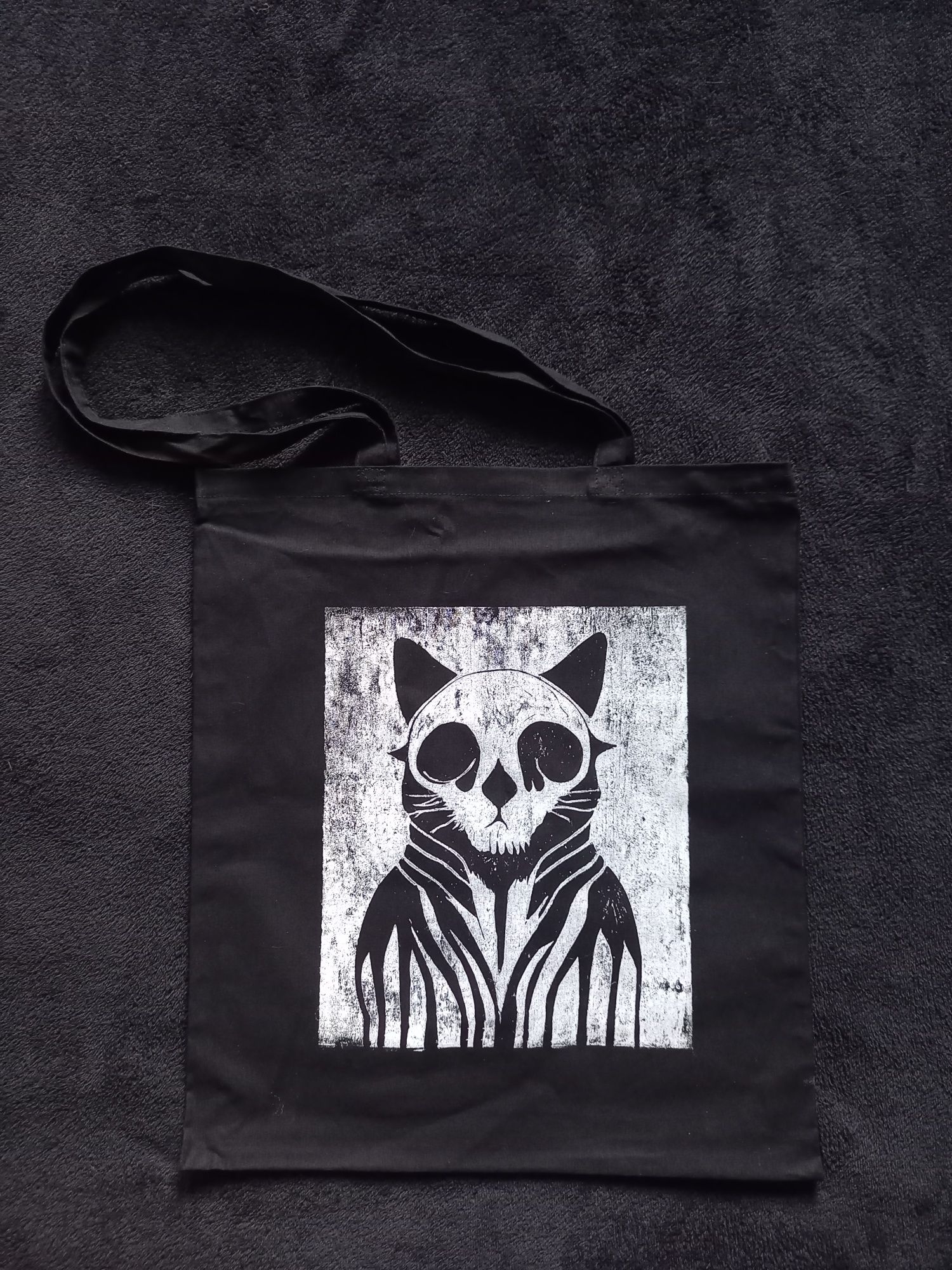 Druk ręczny, handmade, torba eco, gothic, alternativ, kot