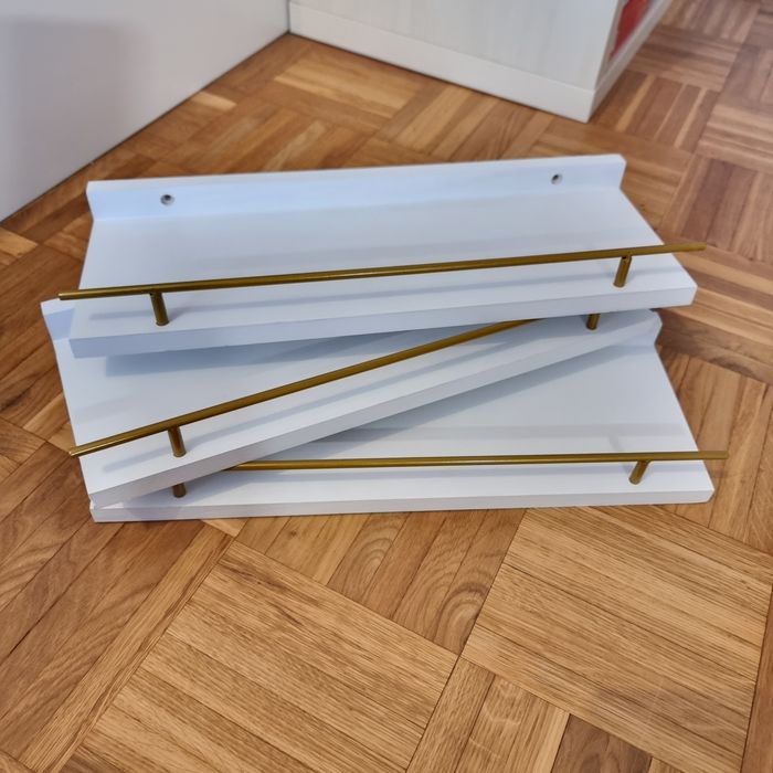 Zestaw 3 półek drewnianych 40 cm białe ze złotym wykończeniem