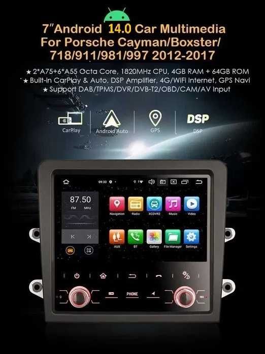 Auto-rádio android 14 Porsche 911 Cayman Boxter 2005 a  2017