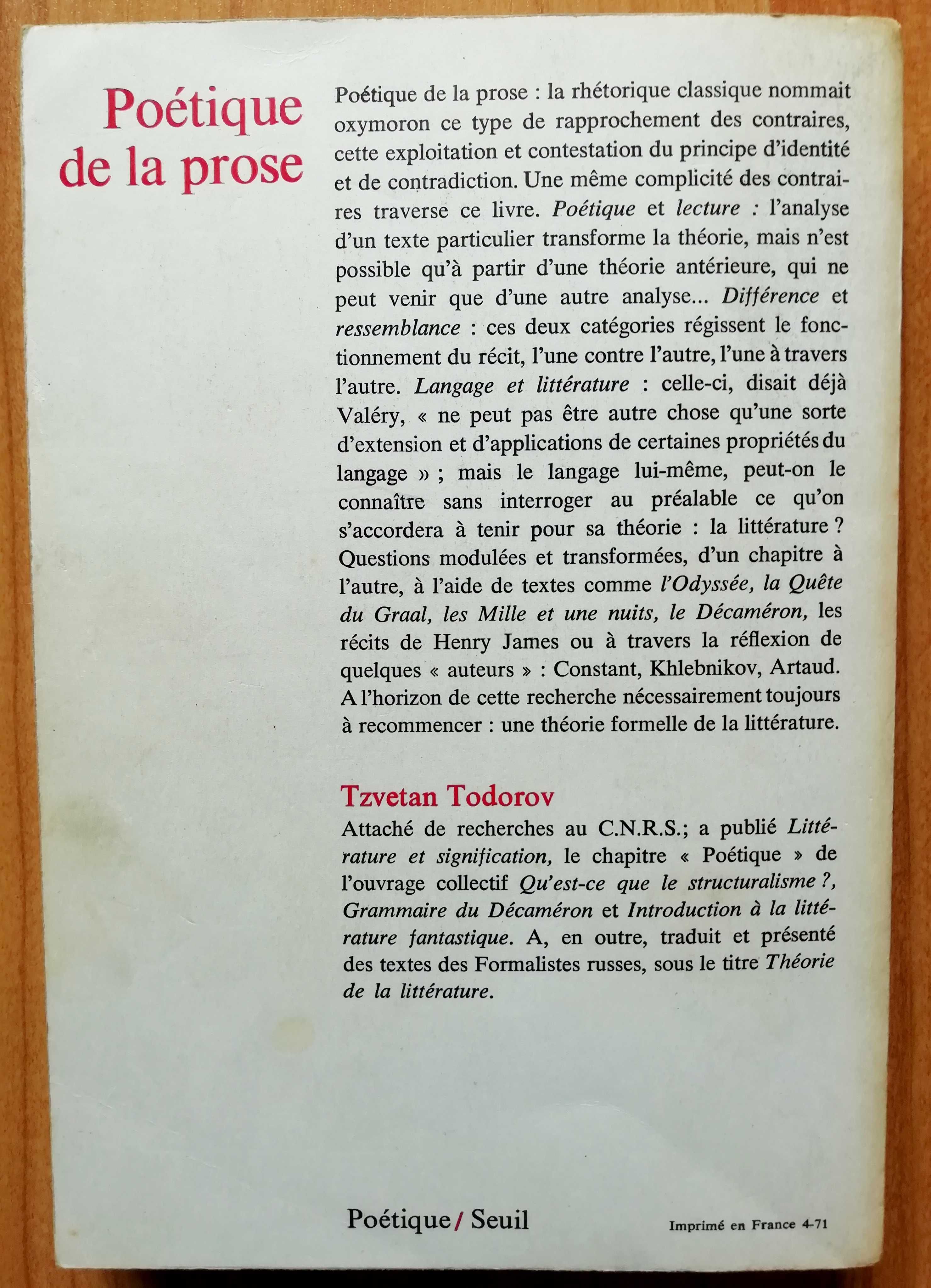 Poétique de la Prose - Tzvetan Todorov