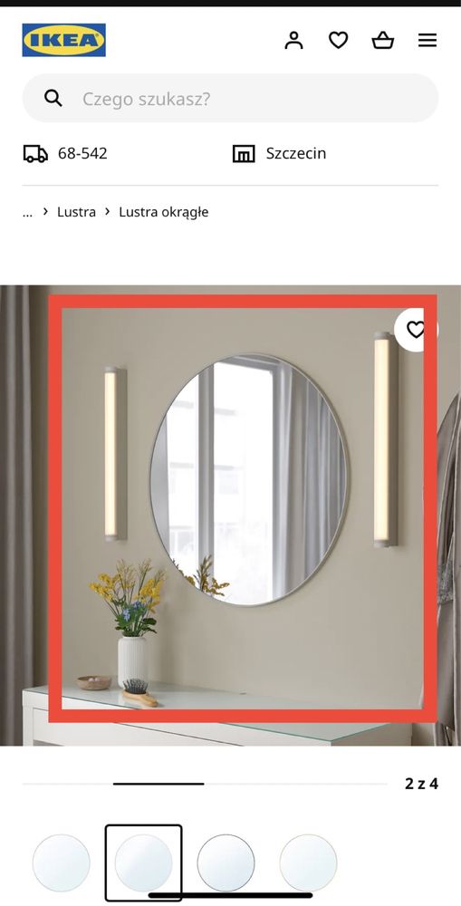 Lustro ikea 80 cm LINDBYN białe nowe