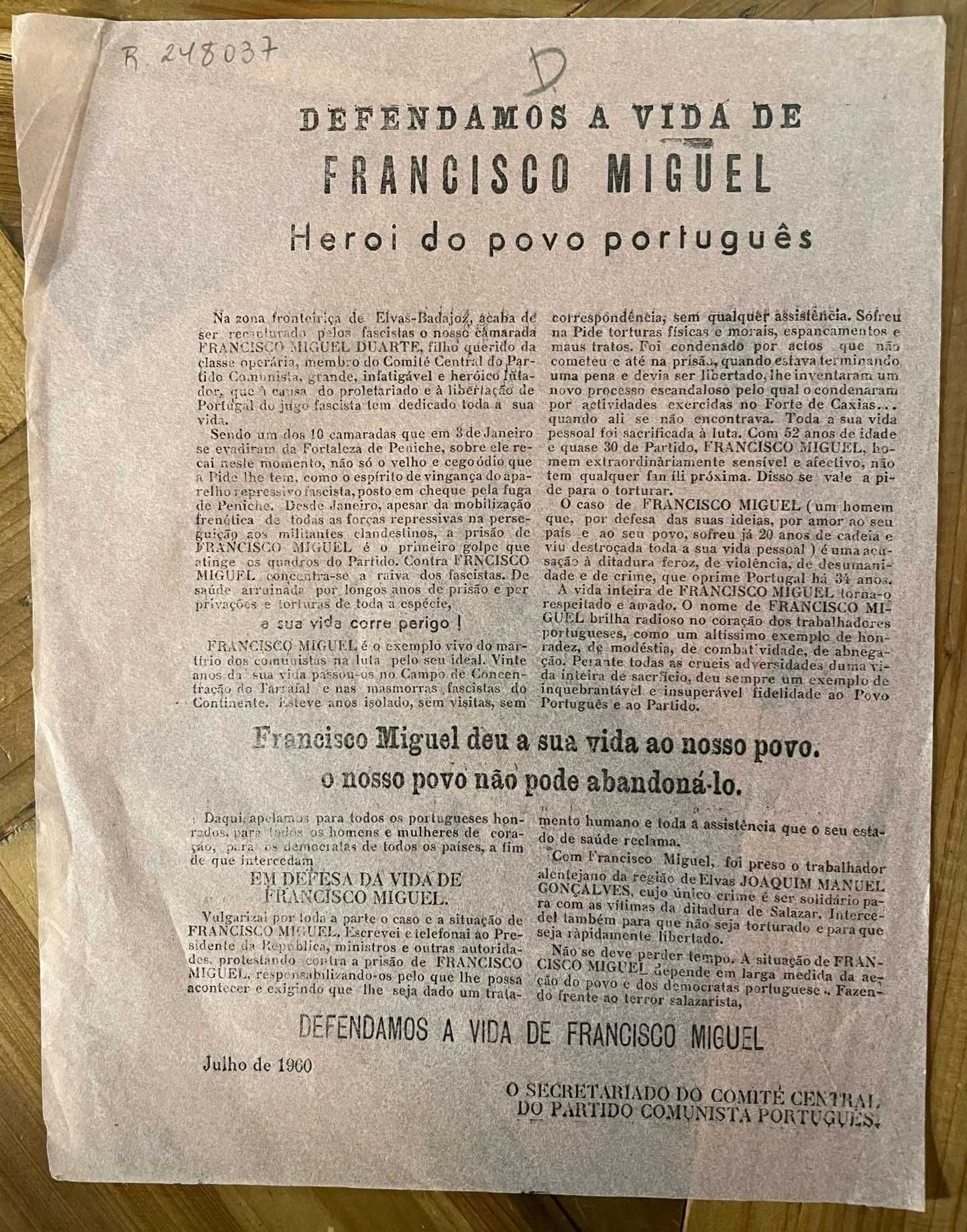 2 Folhetos Clandestinos Propaganda PCP 1959 e 1960