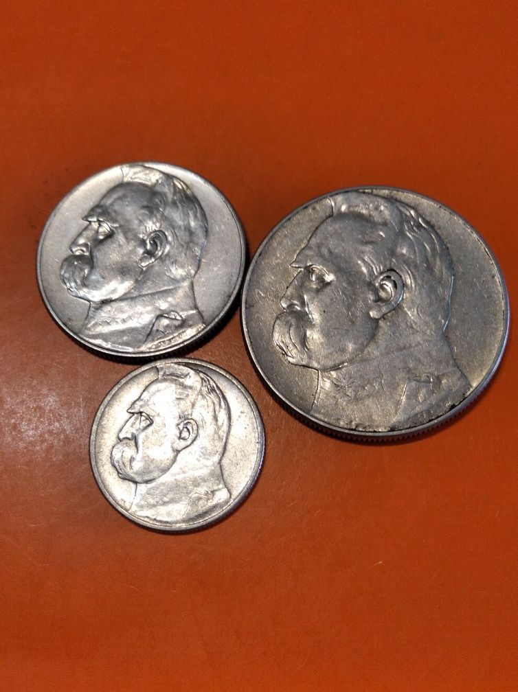 Zestaw 2,5,10 Złotych Piłsudski 1934!/II Rp 3 szt/Ag 0.750