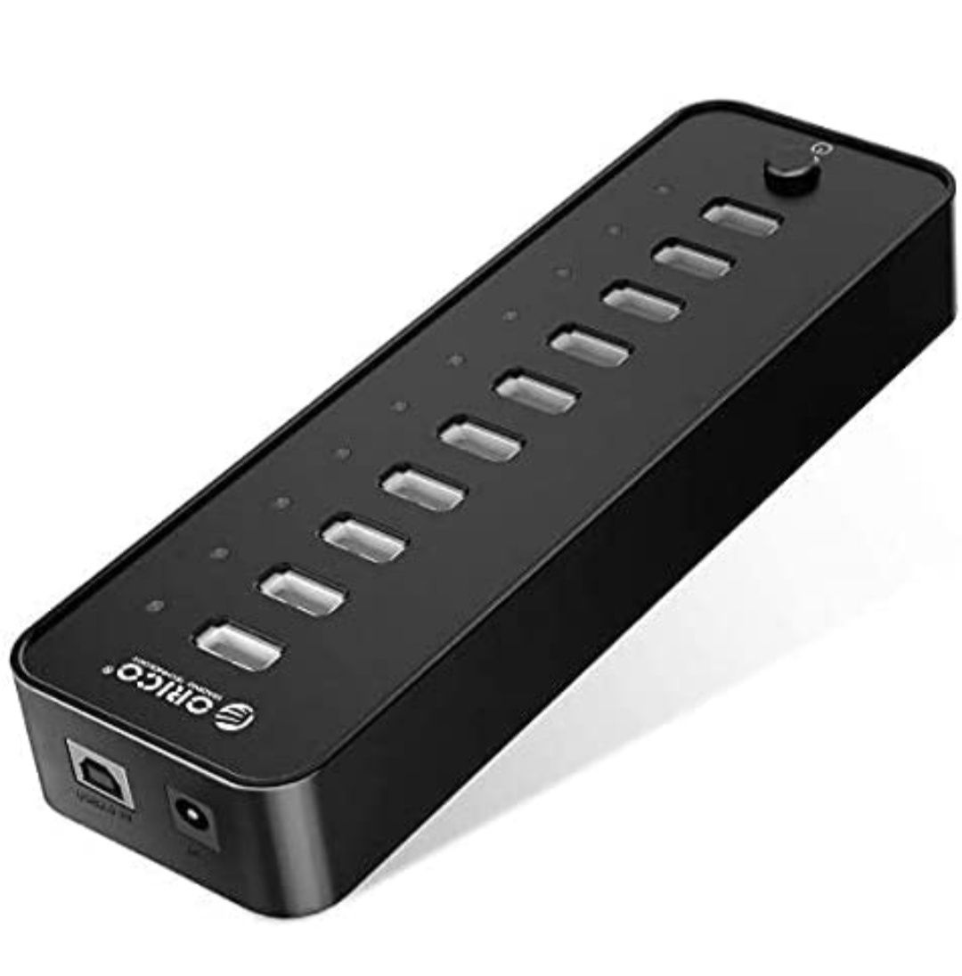 Hub USB com alimentação ORICO Hub de dados de 10 portas com adaptador