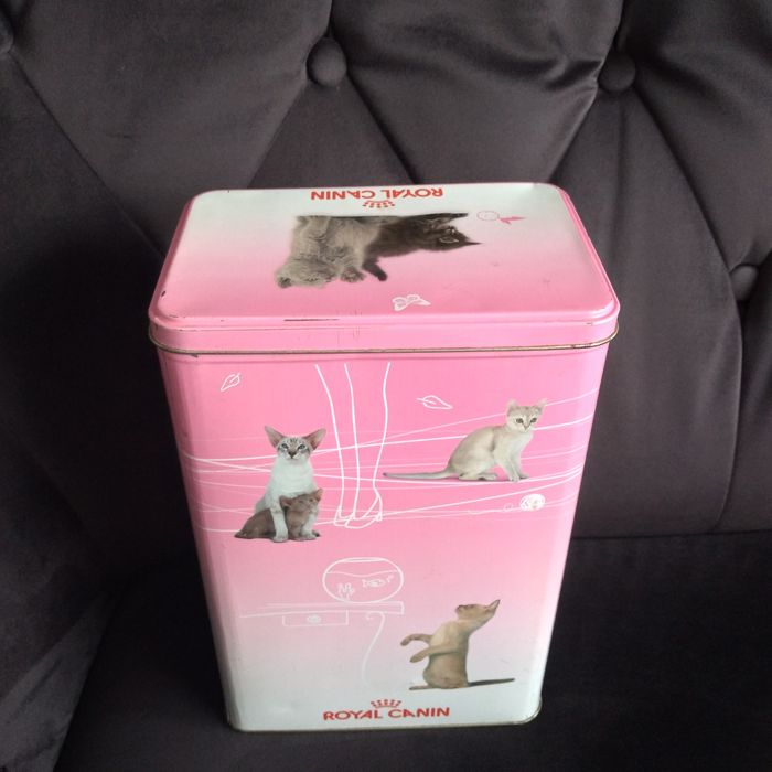 Pojemnik, puszka metalowa dla kota na karmę royal canin
