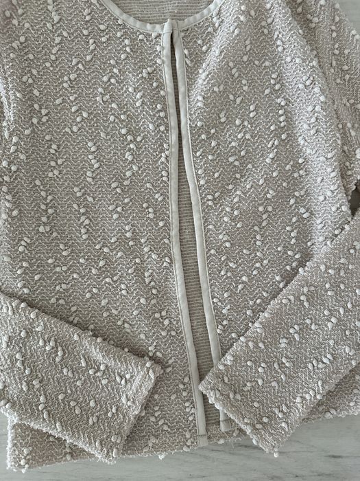 Beżowe, ecru marynarka, narzutka 34, 36